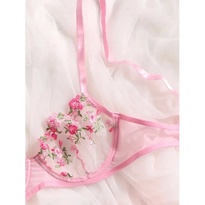 Sexy Lace Floral Lingerie Set for Women — Transparent Bra & Underwear Party Set, Sizes S-XL