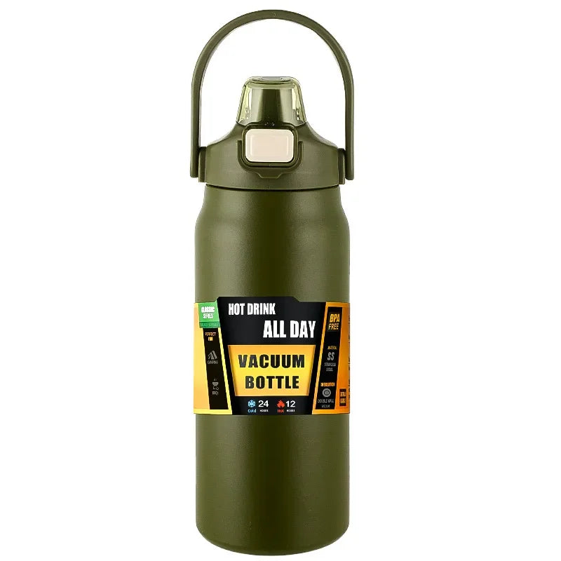 Outdoor Stainless Steel Thermos Bottle – 304 Vacuum Insulated Travel Mug with Straw, Hot & Cold Sports Water Tumbler Portable Flask