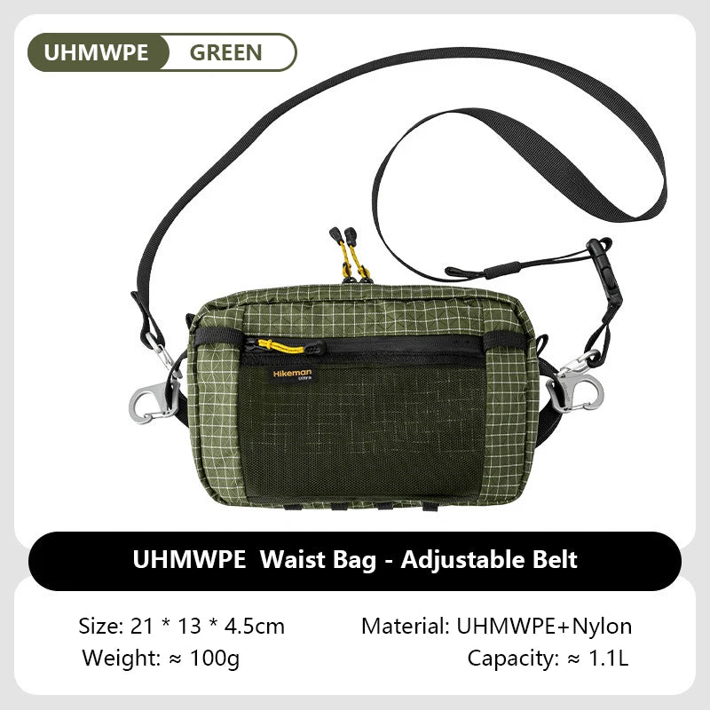 Dyneema Fiber Waist Pack - 1.1L Ultralight Waterproof Multi-Pocket Bag for Cycling, Running, Hiking & Camping