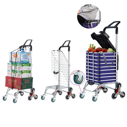 Portable Aluminum Alloy Grocery Cart – Folding Trolley with Large Capacity, Lightweight & Step Climbing Design