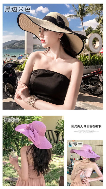 Women’s Foldable Summer Straw Hat – Beach & Travel Sun Visor with UV Protection, Bucket Cap Panama Style