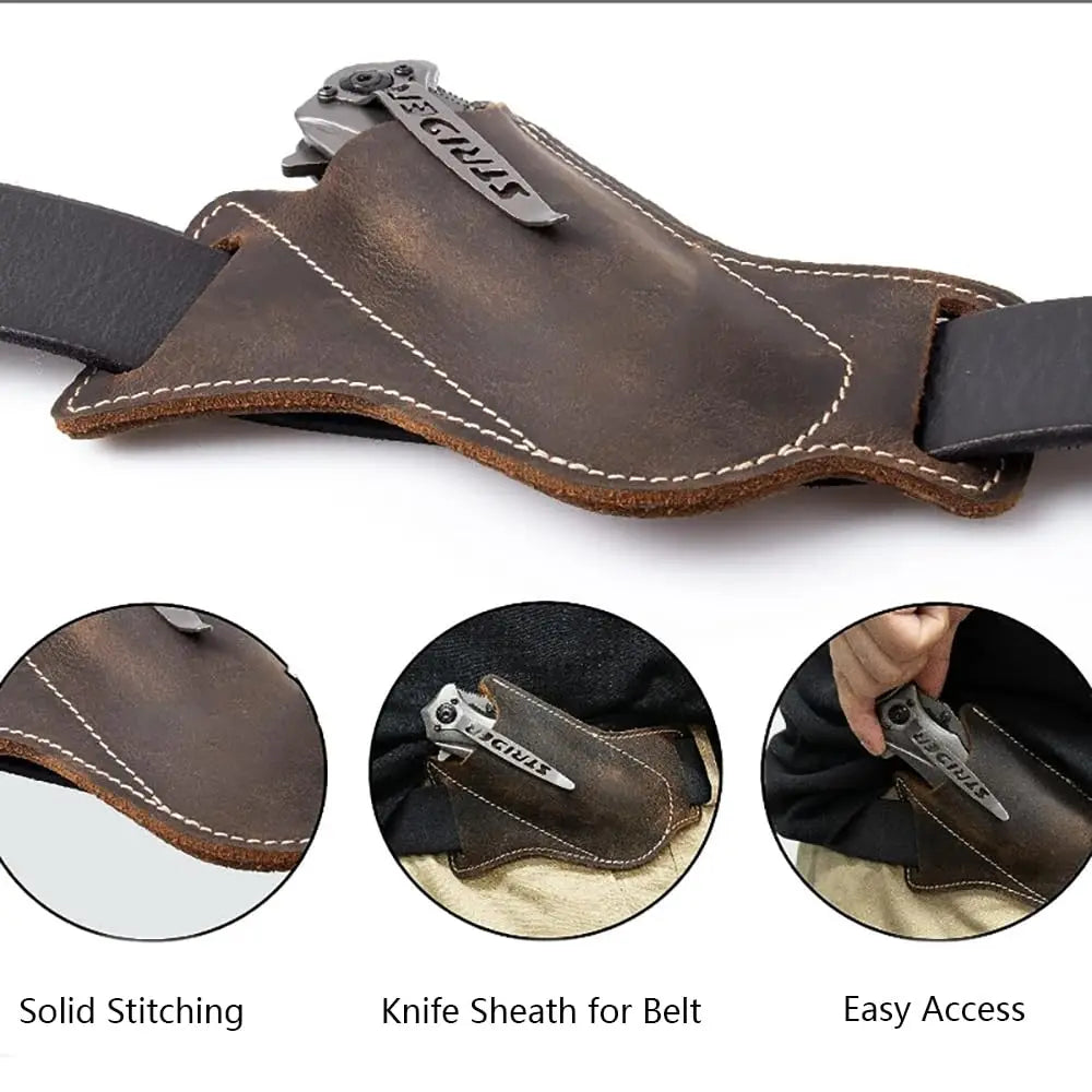 Leather Knife Sheath — Belt Pocket Folding Knife Holder, Compact EDC Draw Knife Carrier Holster