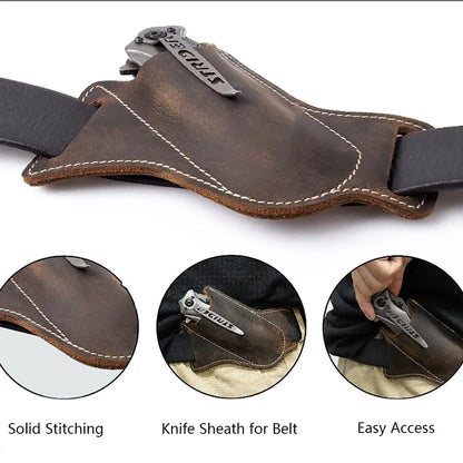 Leather Knife Sheath — Belt Pocket Folding Knife Holder, Compact EDC Draw Knife Carrier Holster