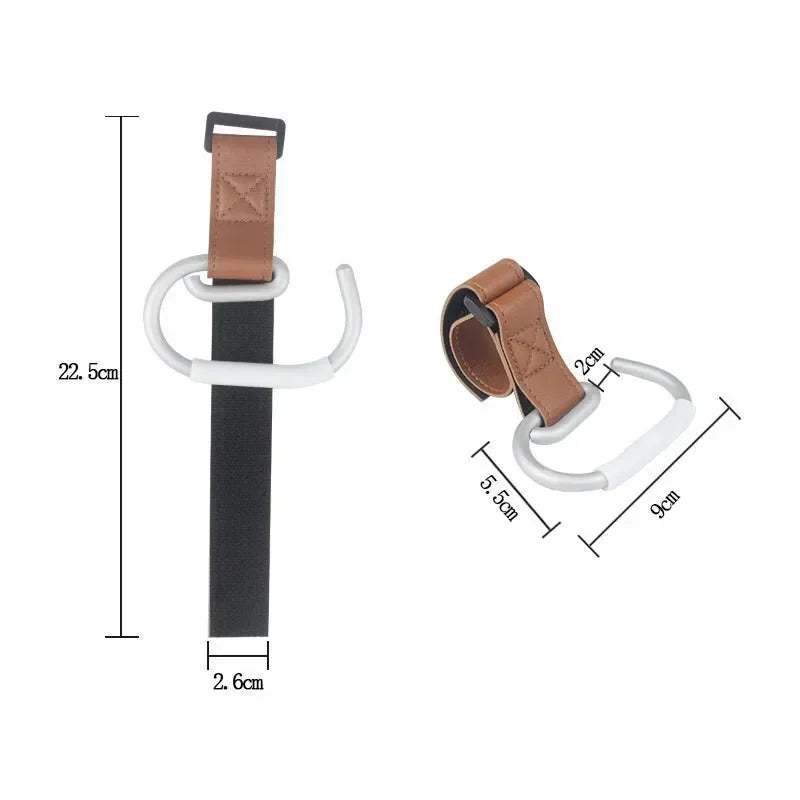 PU Leather Stroller Hooks - 360° Rotating Multifunctional Bag Clips & Stroller Accessories Gift