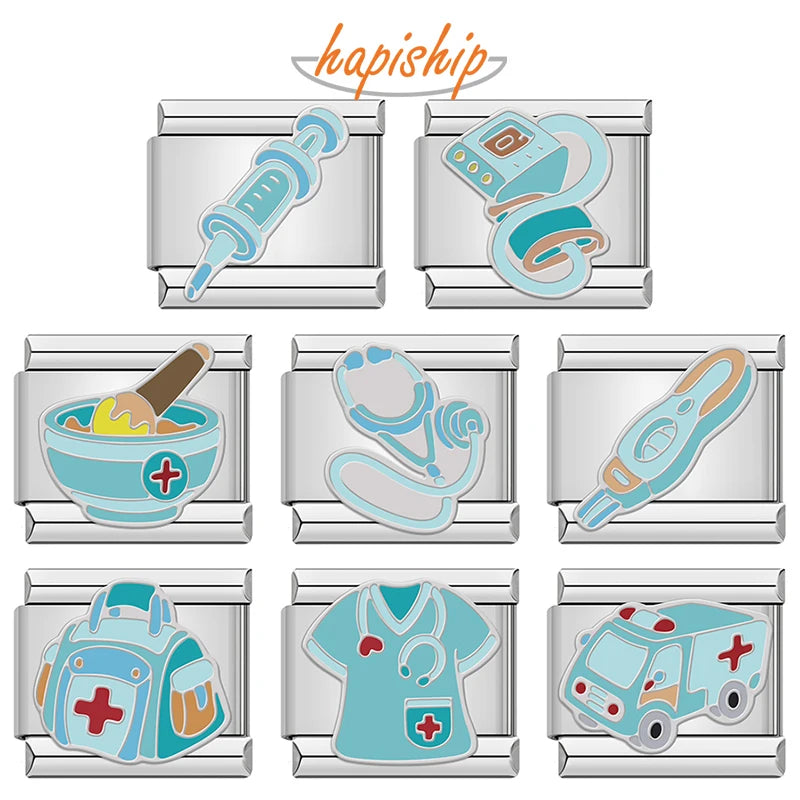 Hapiship 2025 Nurse Injection Charms — Italian 9mm Stainless Steel Bracelet Jewelry DJ1836-C