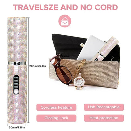 2-in-1 Wireless Hair Straightener & Curler – USB Rechargeable Diamond Design Styling Brush for Travel & Home