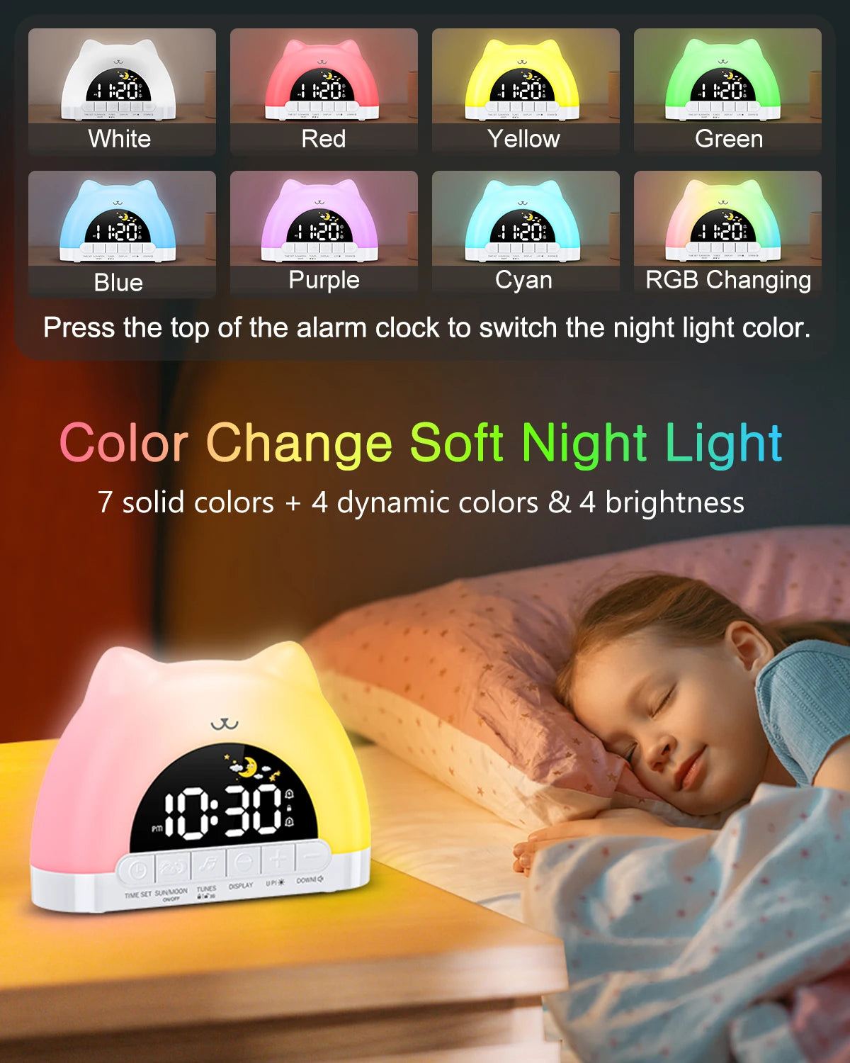 ORIA Kids Alarm Clock with 11-Color Night Light & Child Lock — Sleep Training Wake Up Clock for Boys & Girls Gift