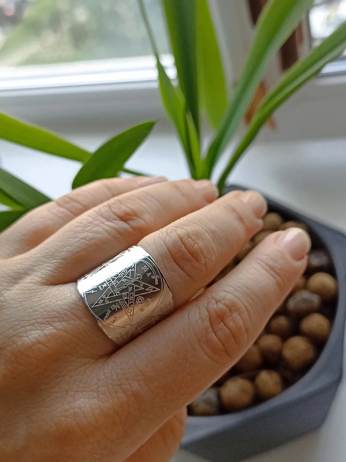 Witchcraft Pentagram Tetragrammaton Ring - Stainless Steel Pentacle Protection Amulet Ring for Men