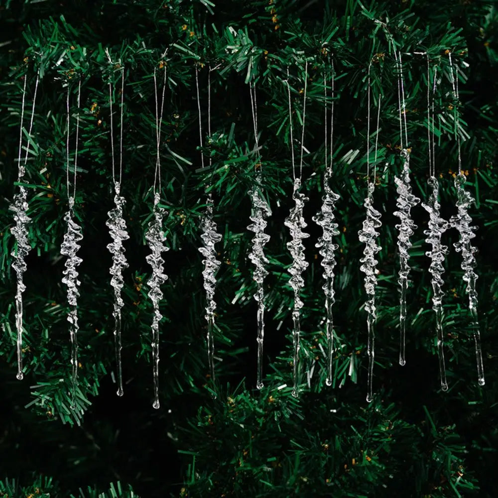 12pcs Transparent Christmas Hanging Pendants – Snow, Star & Acrylic Holiday Decorations