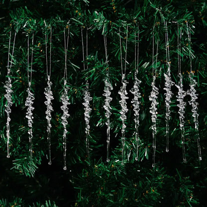 12pcs Transparent Christmas Hanging Pendants – Snow, Star & Acrylic Holiday Decorations