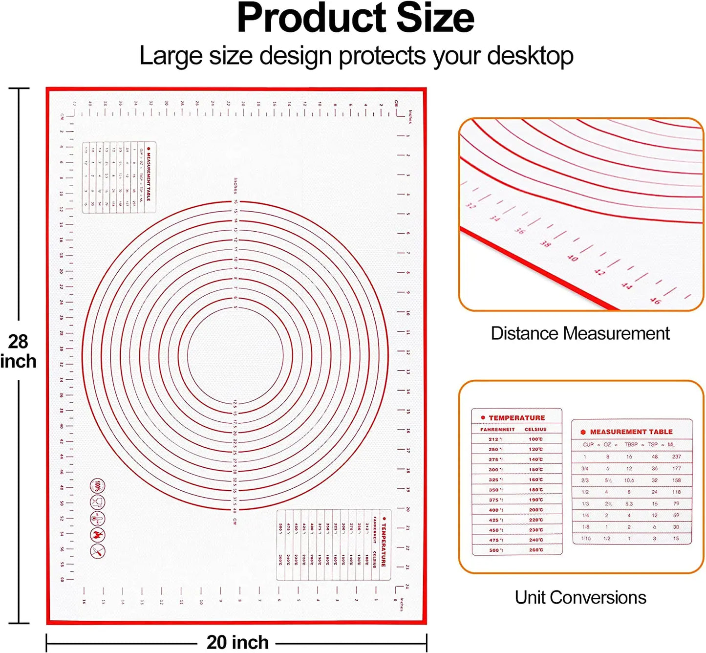 UNTIOR Silicone Baking Mat – Non-Stick Kneading & Dough Mat for Pizza, Cake, and Cooking Bakeware