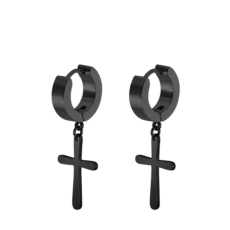 Stainless Steel Cross Star Dangle Earrings - Punk Gothic Hoop Huggie Jewelry for Men & Women