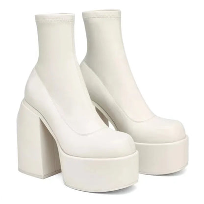 Women’s New Fashion Short Boots – Sexy Leather, Square Toe, Zipper High Heels, Casual Thick-Soled Shoes Zapatos