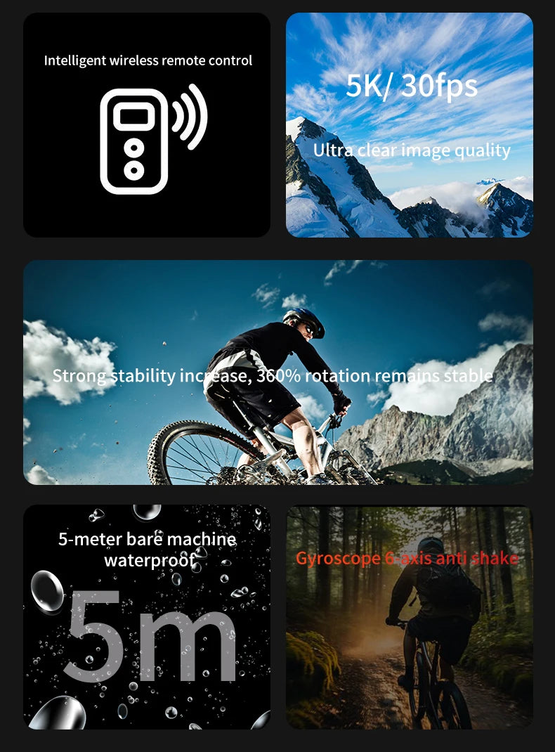 VIRAN V10 5K Waterproof Action Camera with 2" Touch LCD, Electronic Image Stabilization, Dashcam & Motion Detection