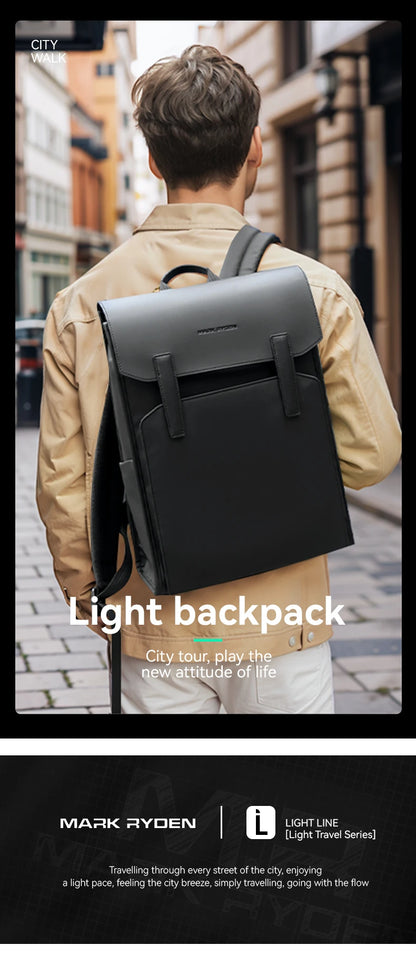 Mark Ryden Classic Business Black Leather Backpack – 15.6" Laptop, Waterproof, School & Work Bag for Men