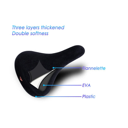 Funsea Bicycle Saddle - Black Wheelie Seat with Embroidered Logo, Flannelette Cover, 8mm Rail for Bikes