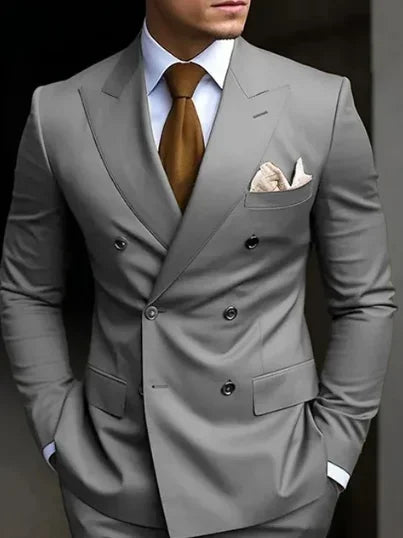 Men's Brown Double Breasted Suit - Slim Fit Peaked Lapel Formal Blazer & Trousers Set For Business and Wedding Wear