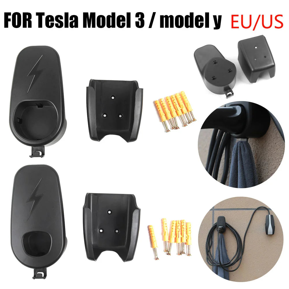 Vehicle Charger Control Holder with Chassis Bracket - Wall Stand for Tesla Model 3/Y, Charger Cable Organizer
