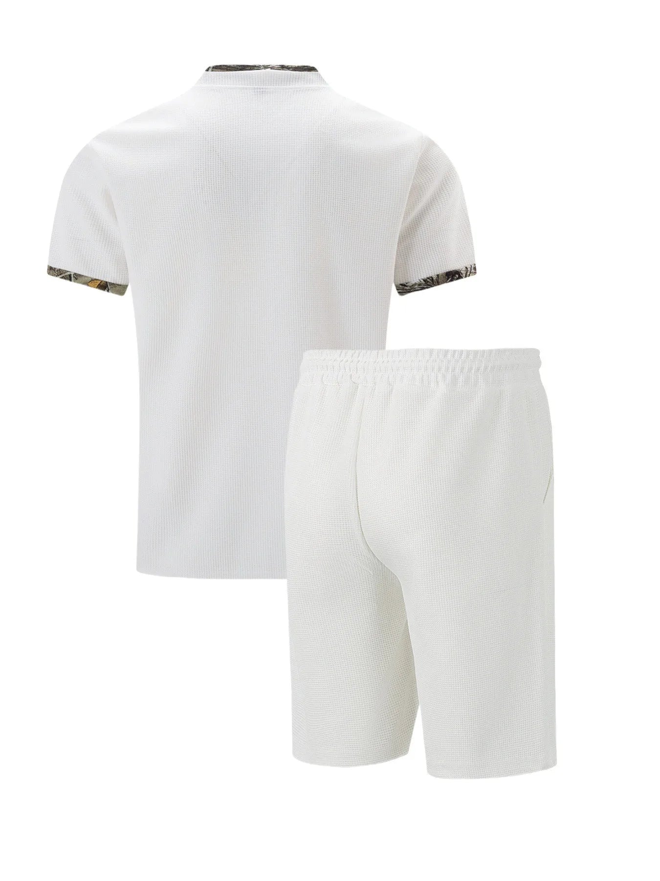 2025 Men's Summer Waffle Knit Short Set – Solid Color Zip-Up Lapel Shirt & Shorts | European & US Style
