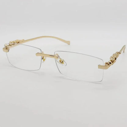 Rimless Fashion Eyeglasses Frames – Unisex Cheetah Detail Business Style Lightweight Designer Glasses for Women & Men