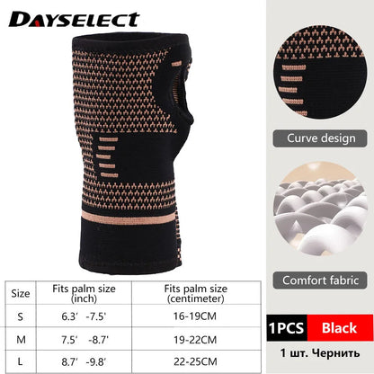 Copper Fiber Wrist Brace — Elastic Sport Bandage Wristband for Hand Support, Gym, Tennis, Fitness, and Powerlifting