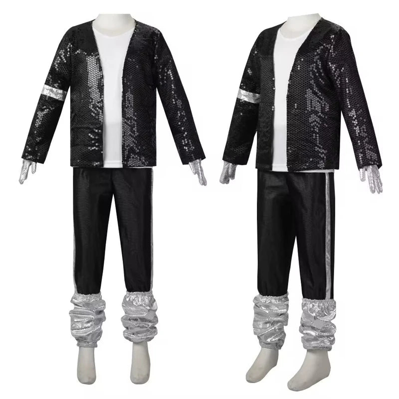 Michael Jackson Kids Costume - Pop Star Halloween Cosplay Dance Performance Outfit for Boys & Girls
