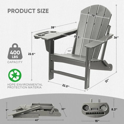 HDPE Folding Adirondack Chair Set – Weather-Resistant Outdoor Chairs with 4-in-1 Cup Holder Trays