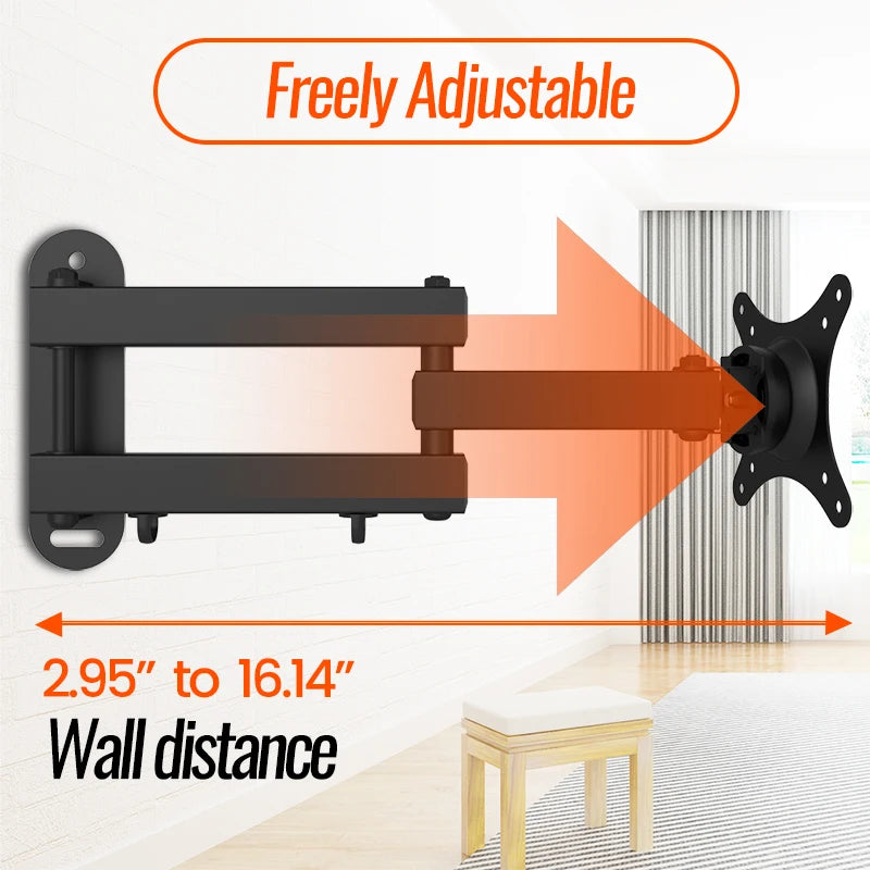 20° Tiltable & 360° Rotatable TV Wall Mount Bracket – Universal Stand for 14-24" Monitors & Flat Panel Displays