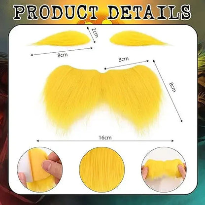 Halloween Orange Jumpsuit Costume - Funny Moustache & Eyebrow Masquerade Outfit for Kids & Adults