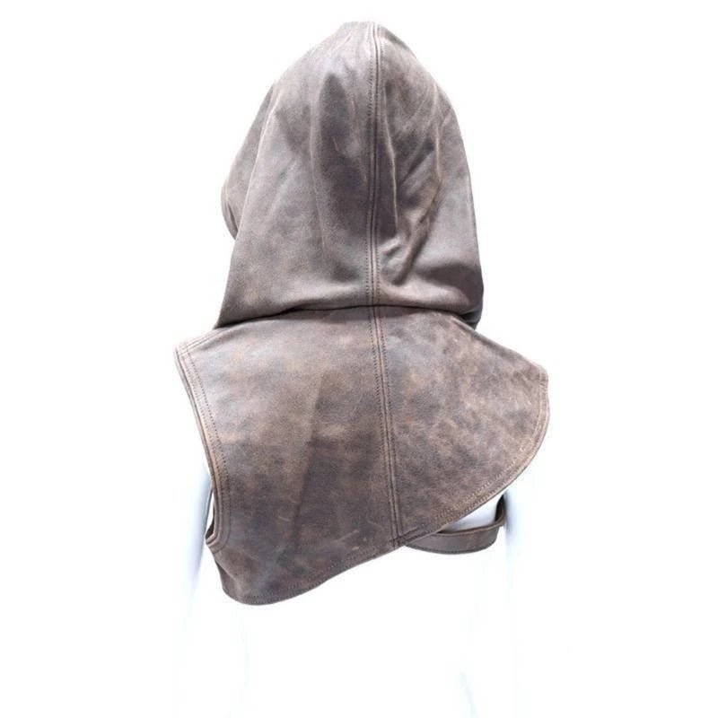 Adjustable Medieval Gothic Cowl Hat — Faux Leather Steampunk Hooded Cloak Cape for Men & Women Cosplay Accessory