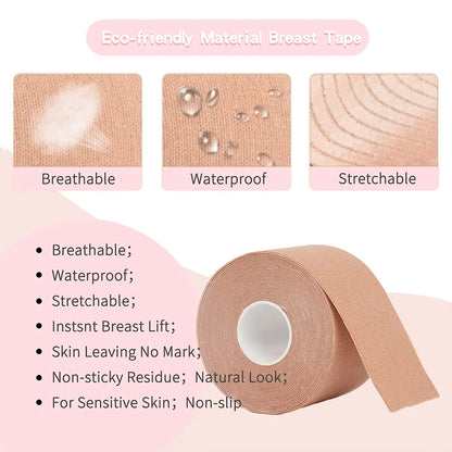 Elastic Breast Lifting Tape — Skin Tone, Invisible, Breathable, Anti-Sagging Tape for Strapless Support
