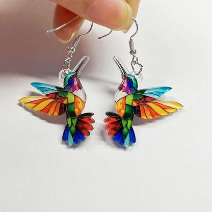 FTCY Acrylic Hummingbird Drop Earrings - Retro Colorful Bird Jewelry Gift for Women