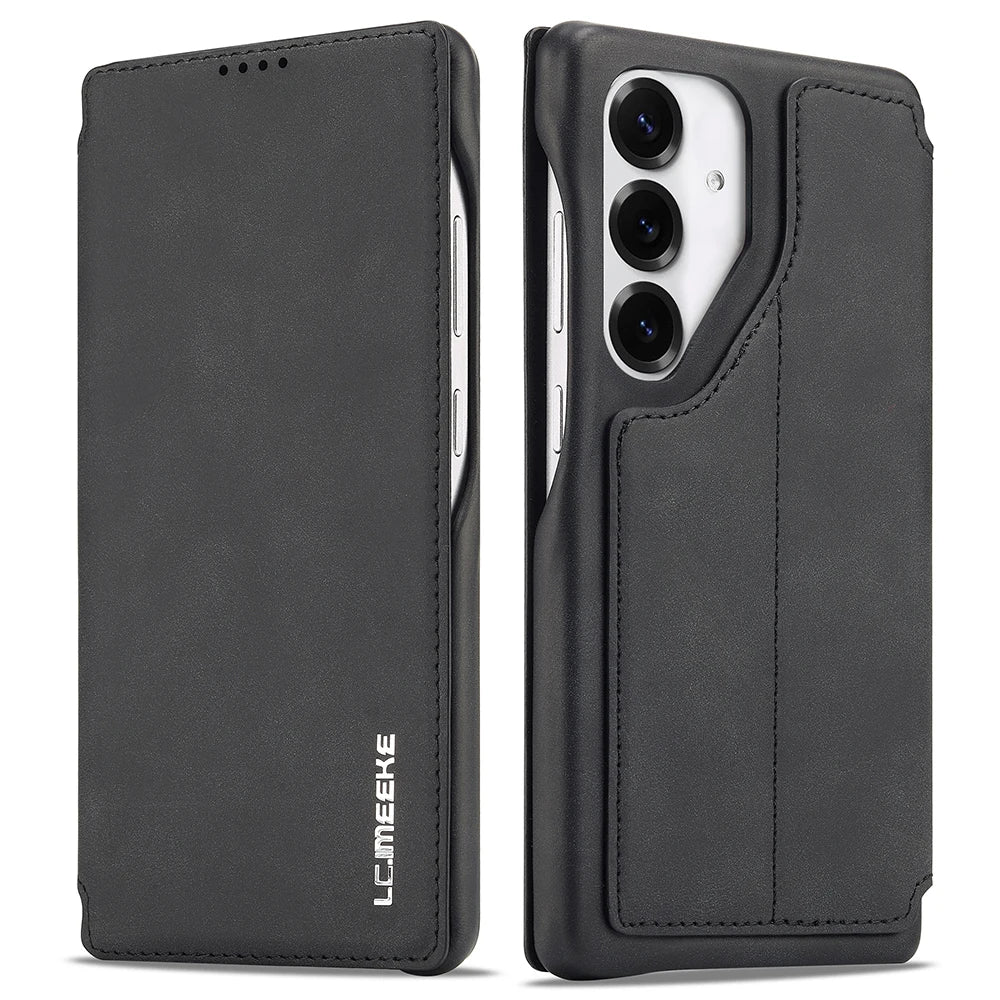 Ultra-Thin Leather Flip Case for Samsung Galaxy - Card Holder & Stand Cover for S26 Ultra, S26 Plus, S25 Ultra & S24 Ultra