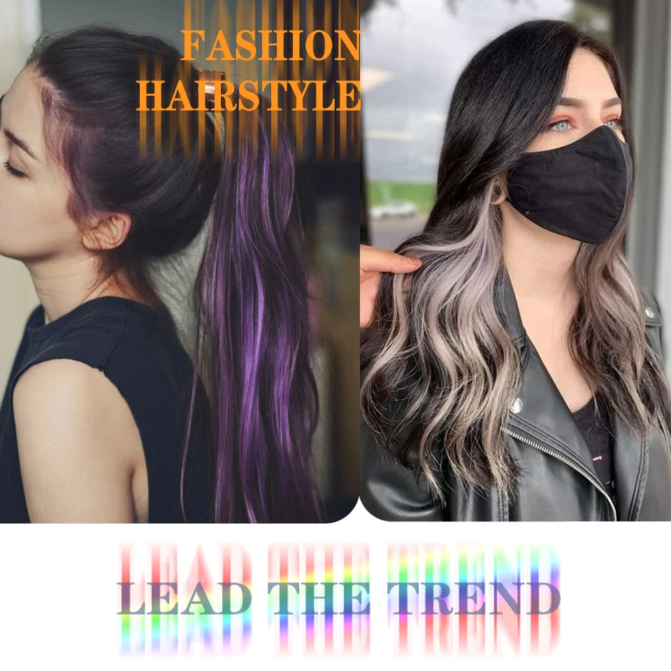 HUAYA 18" Synthetic Clip-In Colorful Curly Hair Extension – Ombre Pink Purple Red Blue Hair Piece