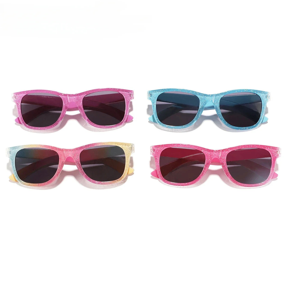 Kids Square Sunglasses - Colorful Shiny Fashion Eyewear for Girls, Trendy Cute Summer Sun Glasses