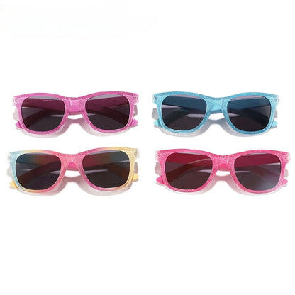 Kids Square Sunglasses - Colorful Shiny Fashion Eyewear for Girls, Trendy Cute Summer Sun Glasses