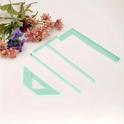 4Pcs Scrapbook Ruler Set - L-Ruler, T-Ruler, Spacing Guide & Corner Square for Album Making