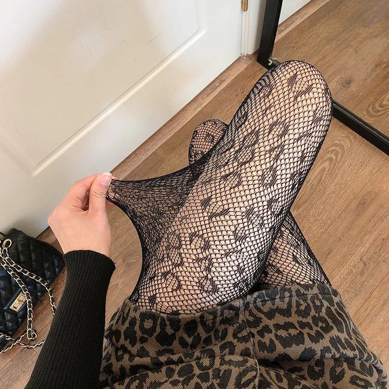 Sexy Women's Leopard Print Mesh Fishnet Pantyhose - Party Tights and Stockings, Lolita JK G Tights for Gothic Fashion