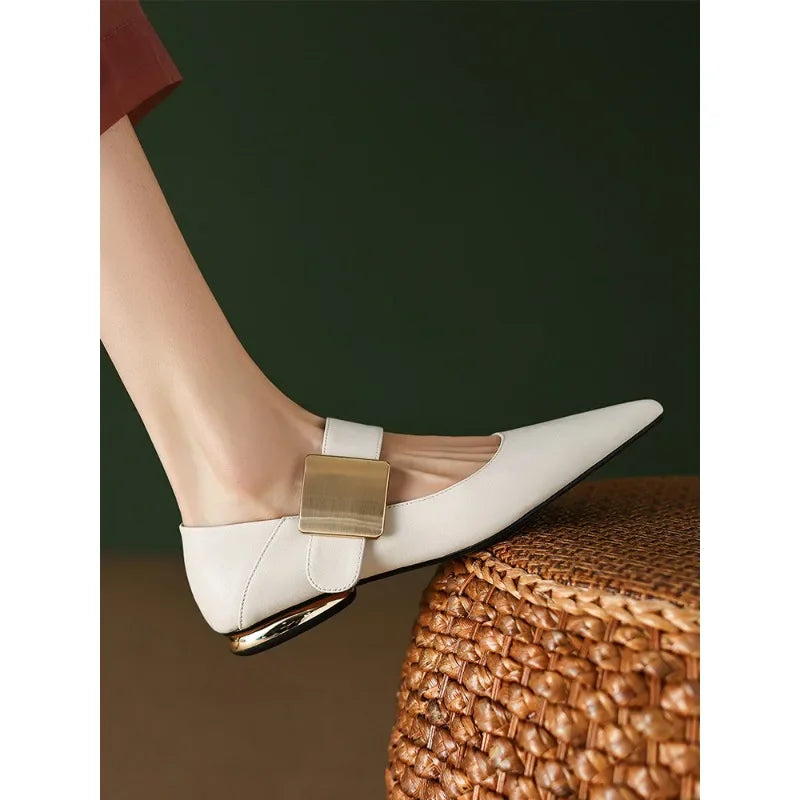2023 Spring Women’s Suede High Thick Heel Pumps – Black & Apricot Square Toe with Metal Decoration, Elegant Lady Shoes