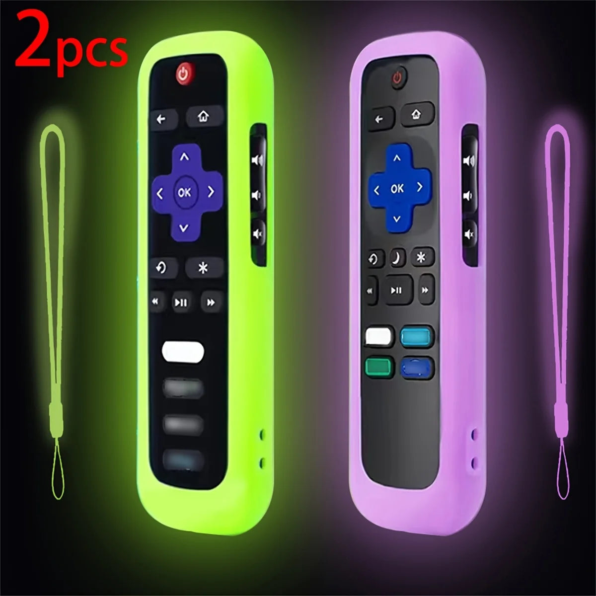 Luminous Silicone Remote Cover - Glow Protective Case with Rope for TCL Hisense Roku TV Remote Control