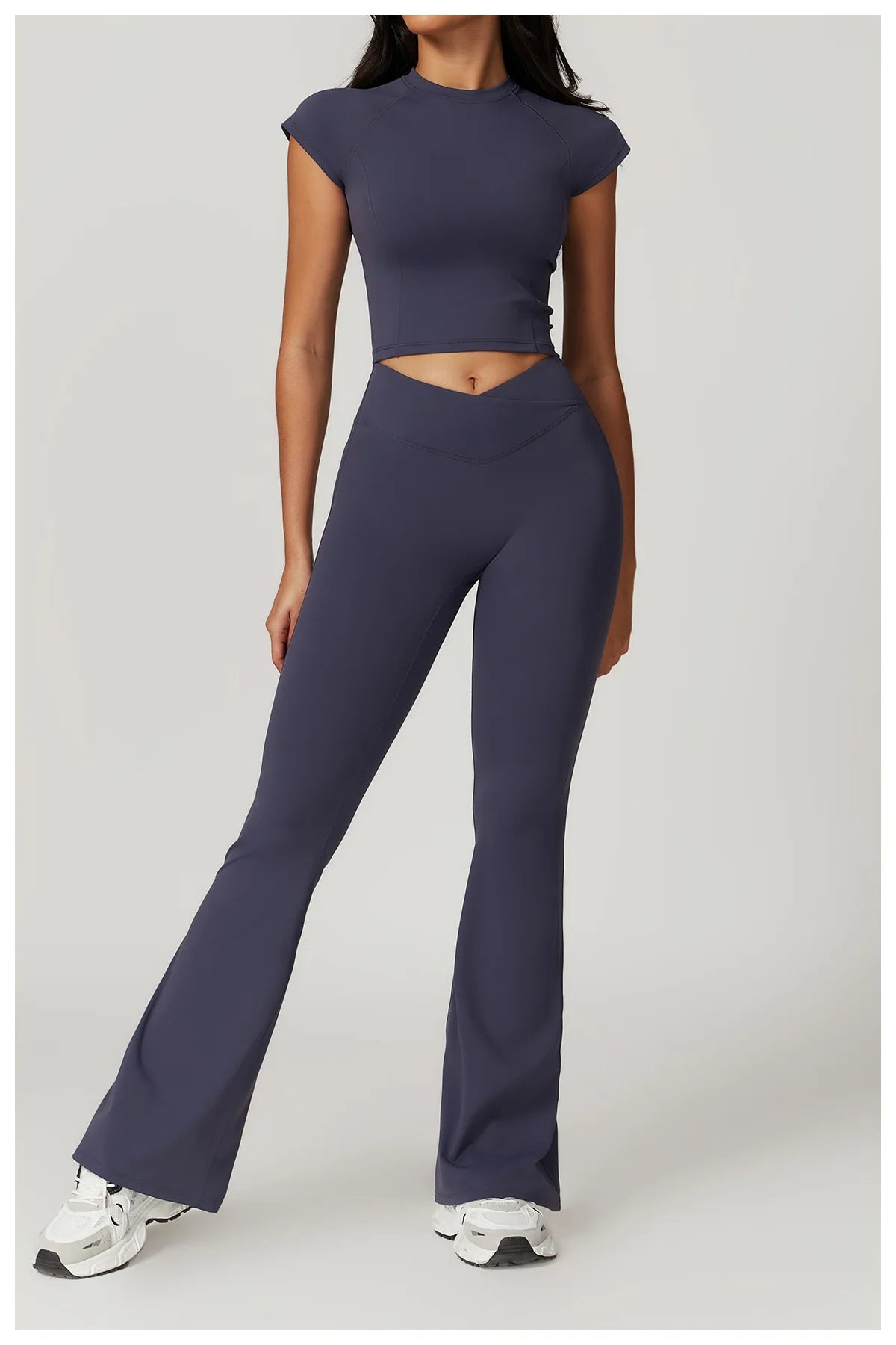 Women’s 2PCS Sportswear Yoga Set – Short Sleeve Crop Top & High Waist Leggings for Gym & Fitness