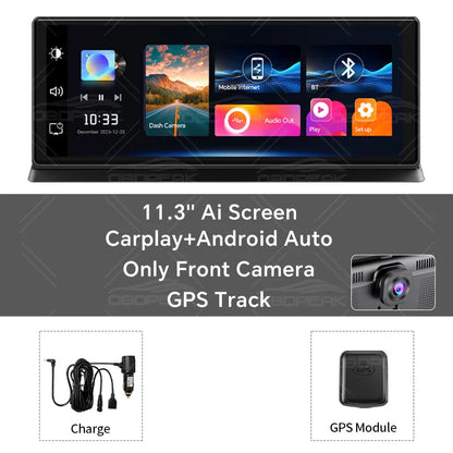 K2 Pro 11.3" 4K Dash Cam — Car DVR with Wireless CarPlay, Android Auto, 5G WiFi & GPS Navigation