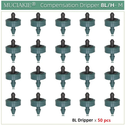 MUCIAKIE 4/2-Way Drip Irrigation System Kit – 100–10M 8L Watering Dripper Sprinkler for Potted Plants & Garden Use