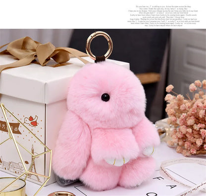 Fluffy Rabbit Fur Pompon Keychain – Cute Bunny Bag and Car Key Ring for Women and Girls