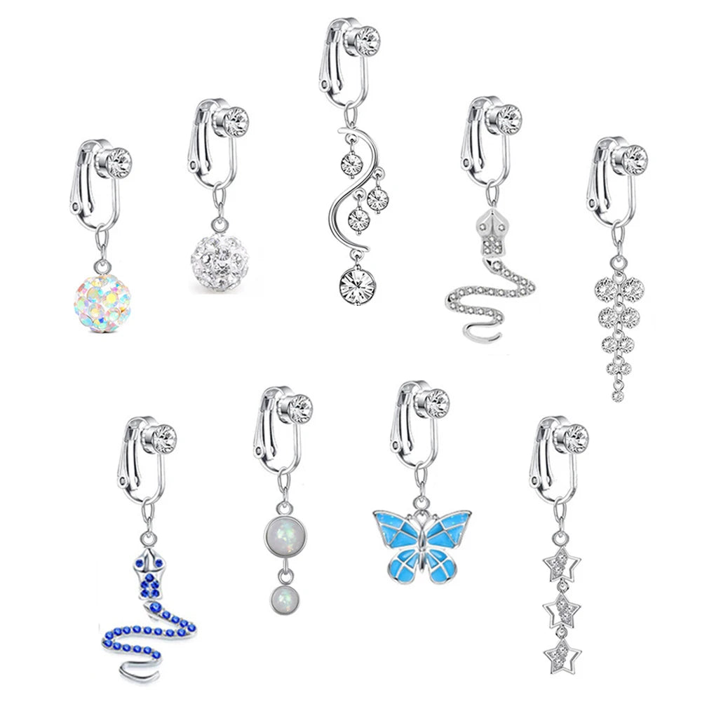 Faux Snake Belly Ring – Fake Clip-On Umbilical Navel Piercing, Belly Button & Cartilage Body Jewelry