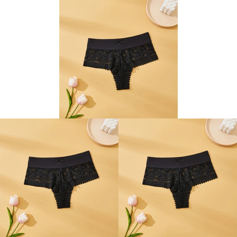 Women's Lace Panties 3PCS - Sexy Bow Detail, Breathable Comfortable Briefs S-XL