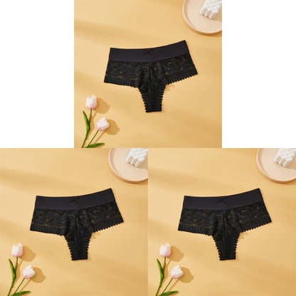 Women's Lace Panties 3PCS - Sexy Bow Detail, Breathable Comfortable Briefs S-XL