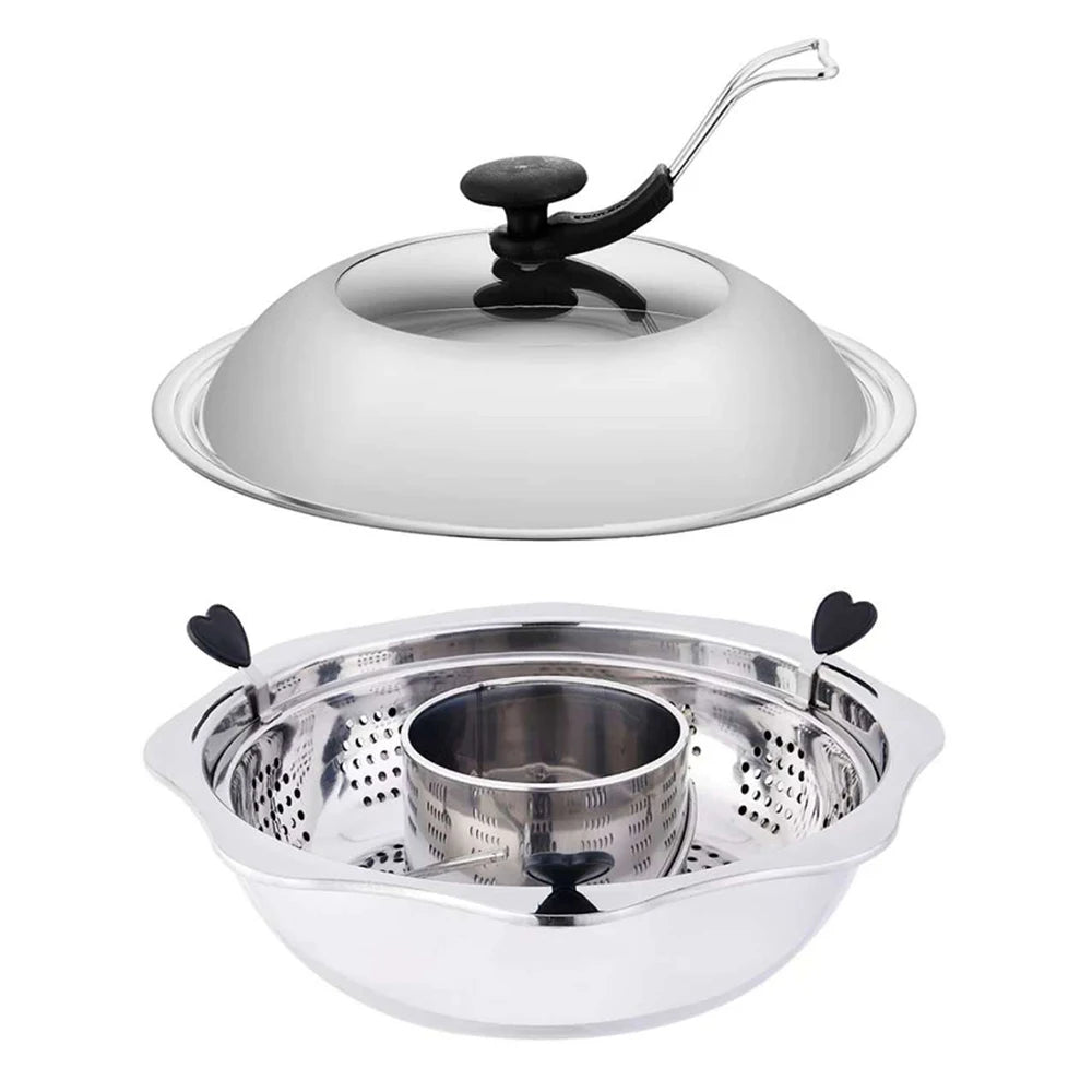 Stainless Steel Rotating Lift Hot Pot - Dual-Sided Mandarin Duck Shabu Shabu & BBQ Steam Pot, Chinese Kitchen Hotpot with Barbecue Feature