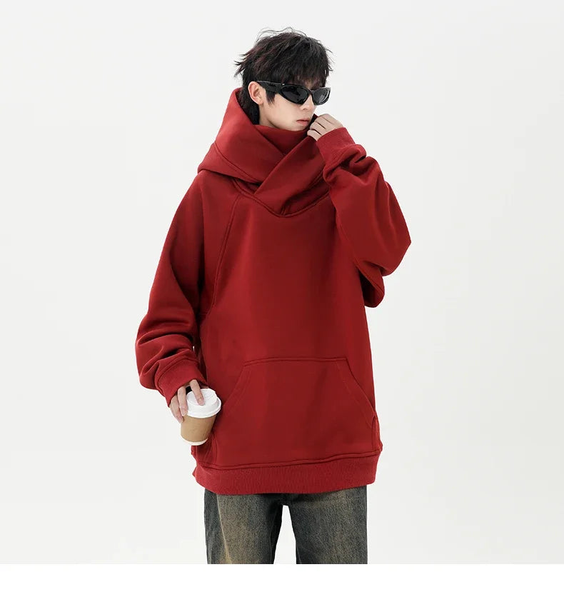 Autumn High Neck Sweatshirt for Men – Pile Collar Hoodie, Harajuku Ninja Style, Casual Sports Loose Fit Top