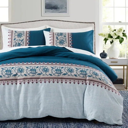 Grey Feather Duvet Cover Set – Full/Queen Boho Bedding with Soft Reversible White Comforter Cover for Kids & Teens